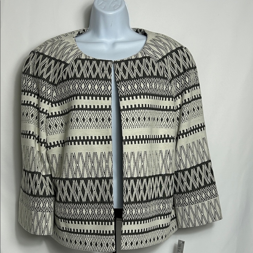 Preston & York Gray White Geometric Patterned Lined Jacket Women’s 14 Blazer